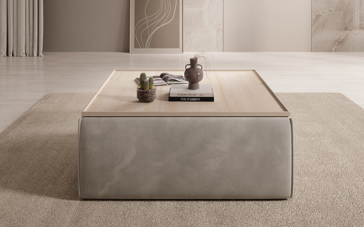 Tabouret d'appoint/table basse Lesley avec rangement en velours