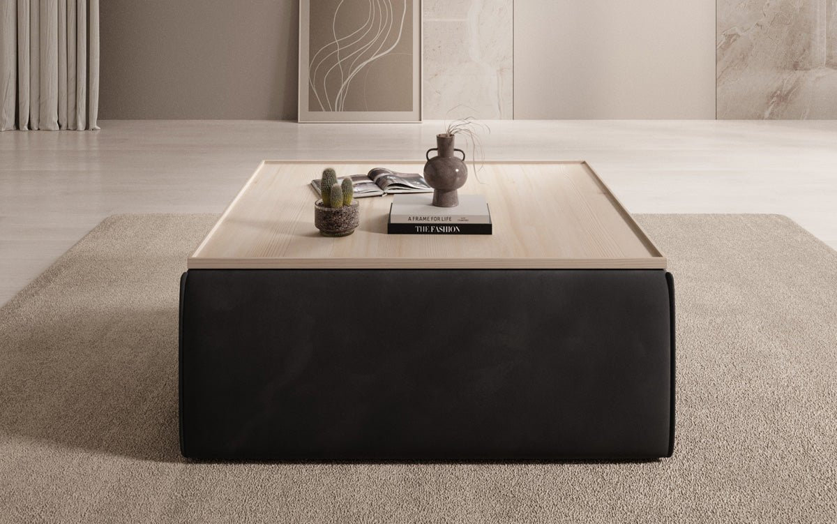 Tabouret d'appoint/table basse Lesley avec rangement en velours