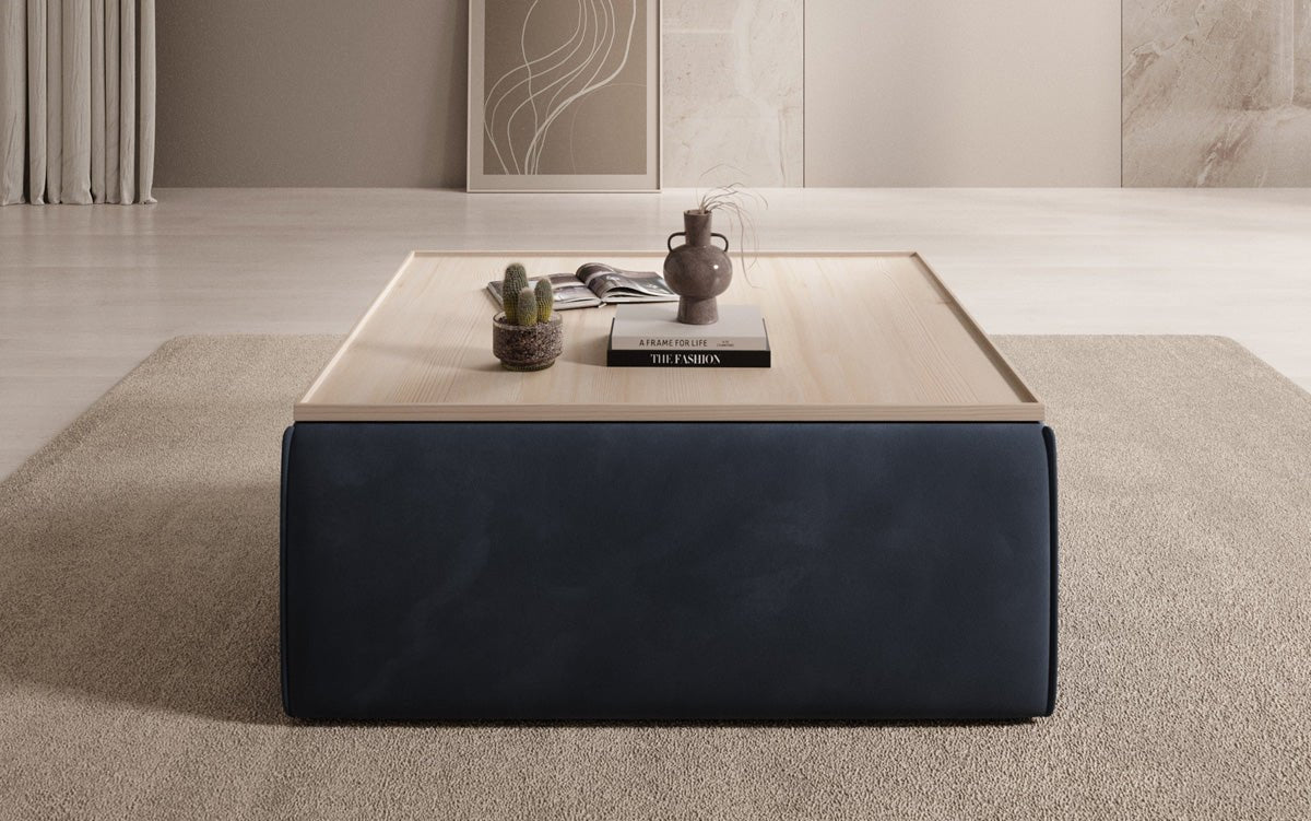 Tabouret d'appoint/table basse Lesley avec rangement en velours