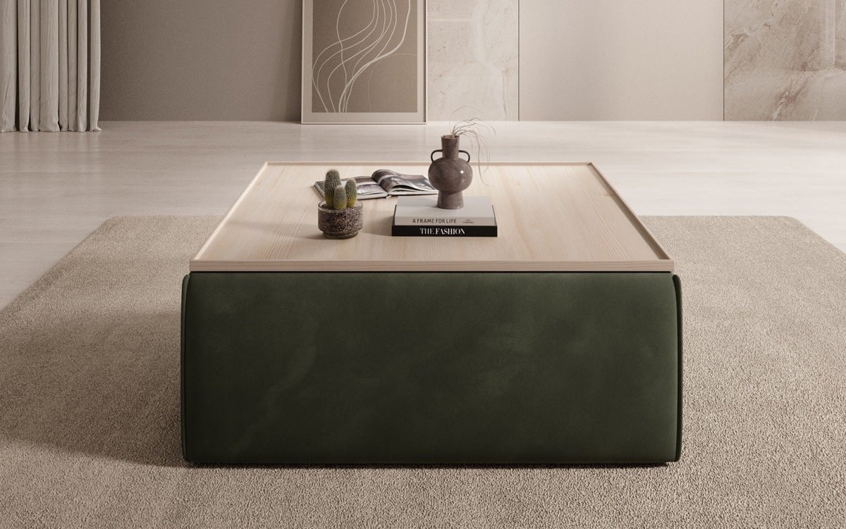 Tabouret d'appoint/table basse Lesley avec rangement en velours