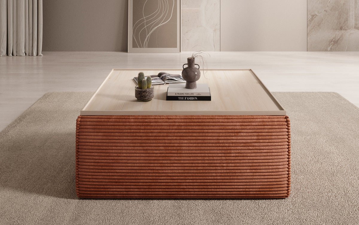 Lesley side stool/coffee table with storage in corduroy