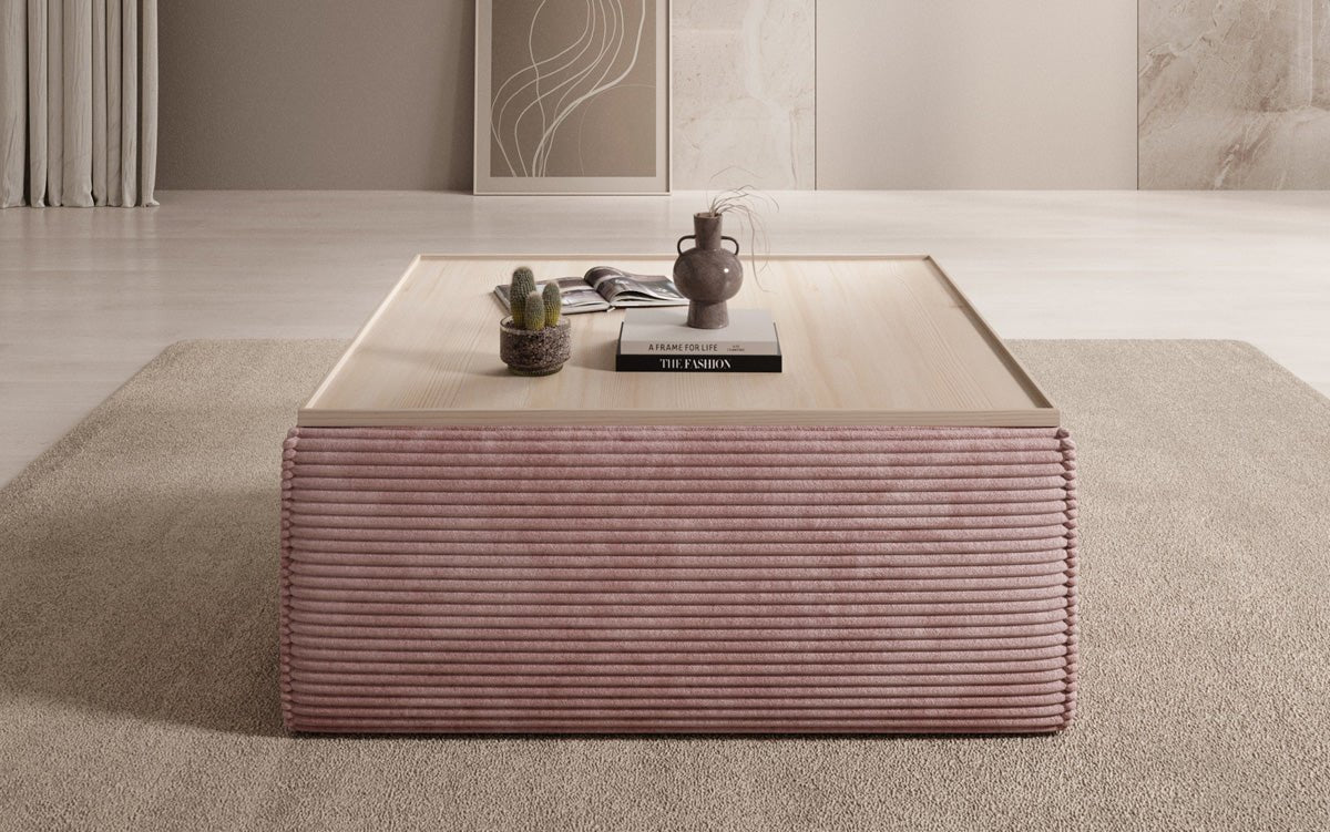 Lesley side stool/coffee table with storage in corduroy