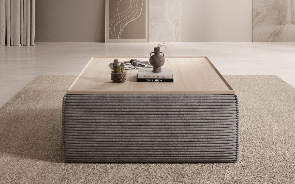 Lesley side stool/coffee table with storage in corduroy