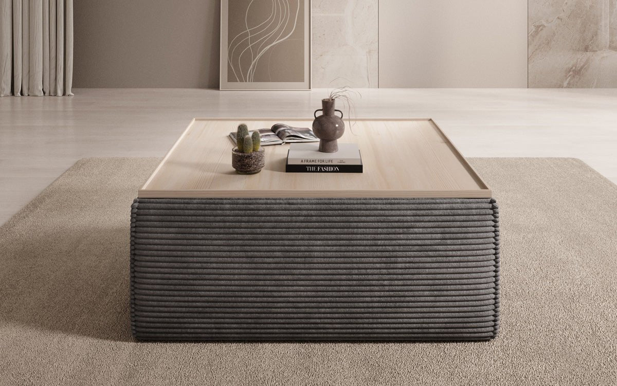 Lesley side stool/coffee table with storage in corduroy