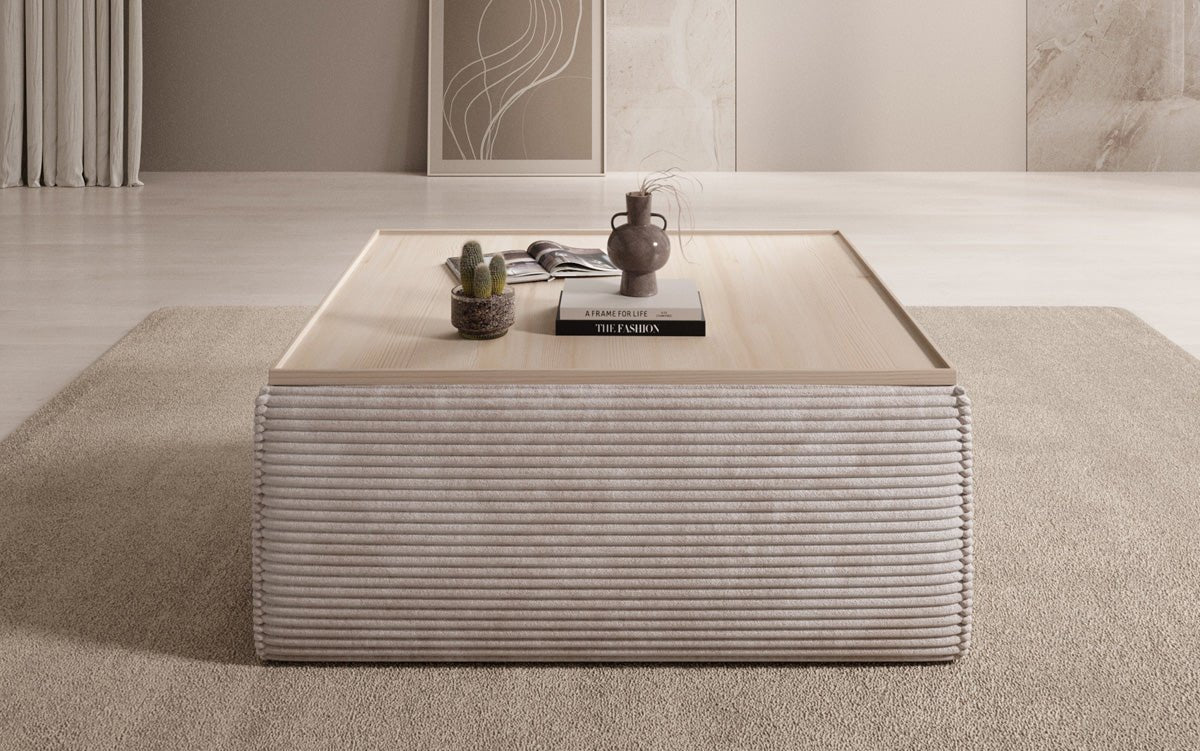 Lesley side stool/coffee table with storage in corduroy
