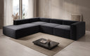 Designer Ecksofa Lesley mit langer Ottomane in Strukturstoff