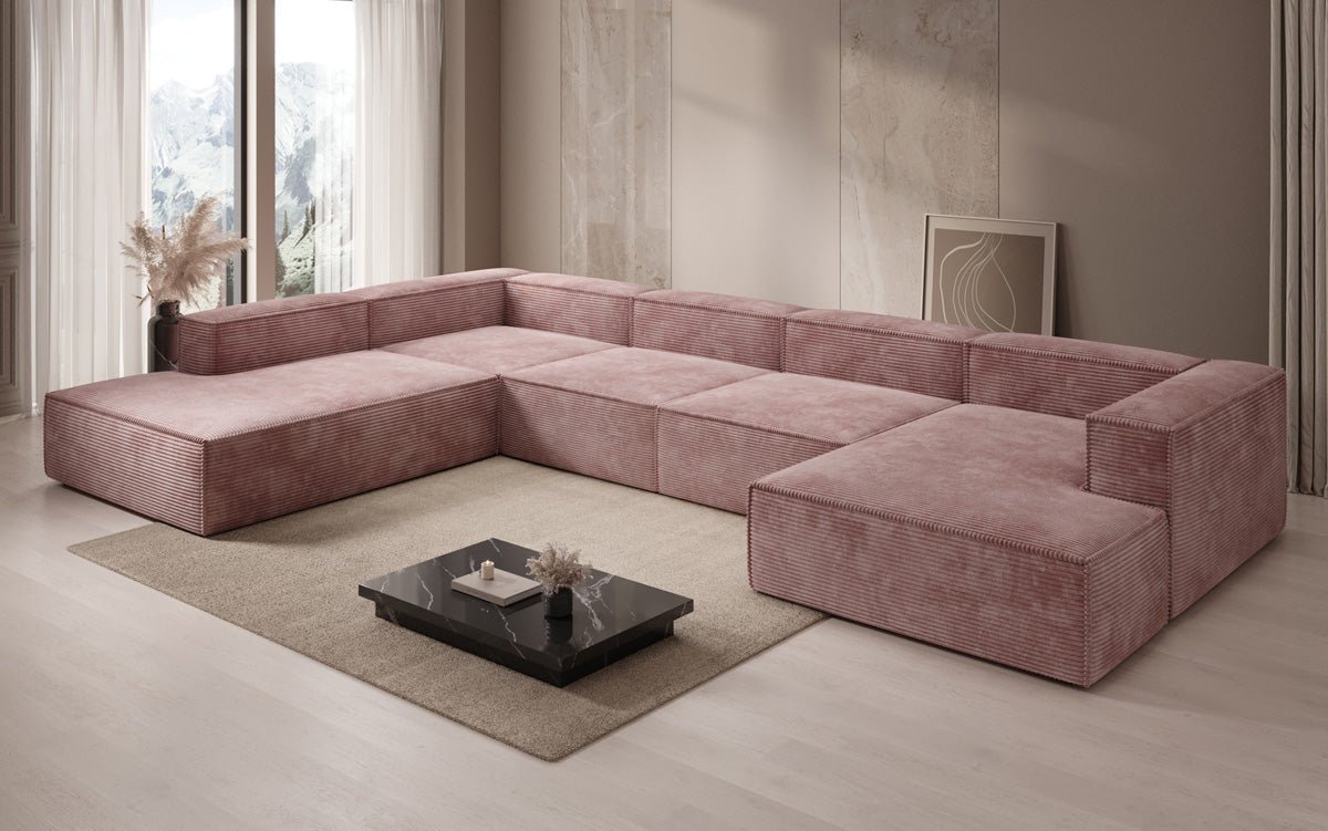 Designer Sofa Lesley U XXL in Ribstof