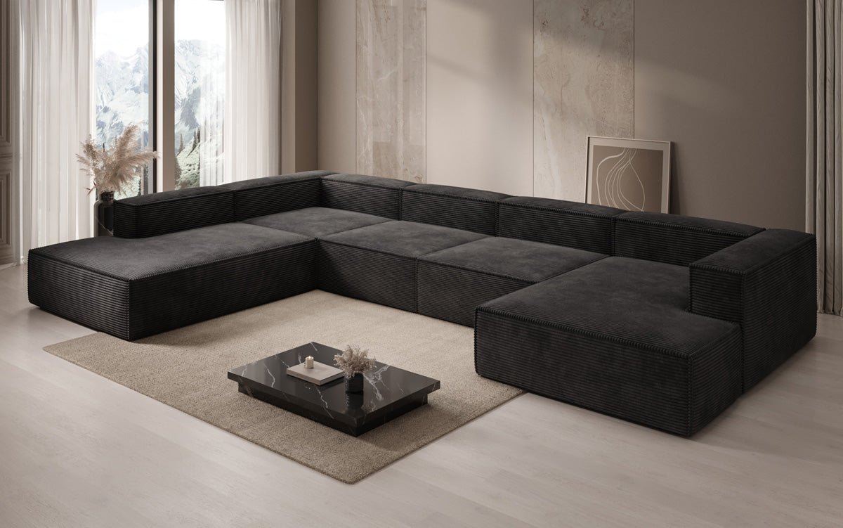Designer Sofa Lesley U XXL in Ribstof