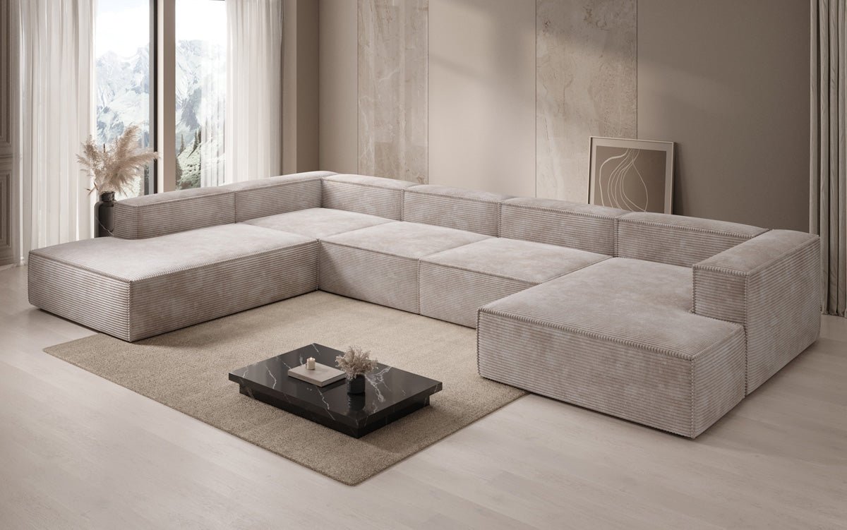 Designer Sofa Lesley U XXL in Ribstof