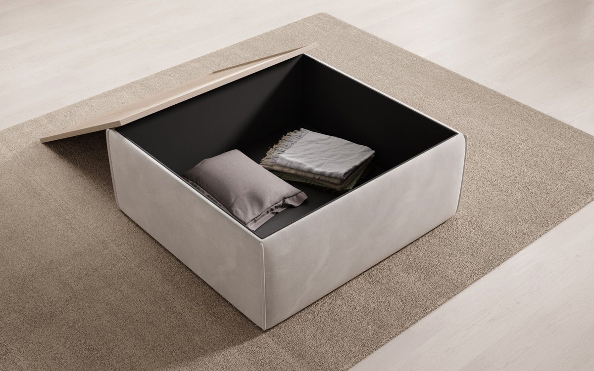 Tabouret d'appoint/table basse Lesley avec rangement en velours