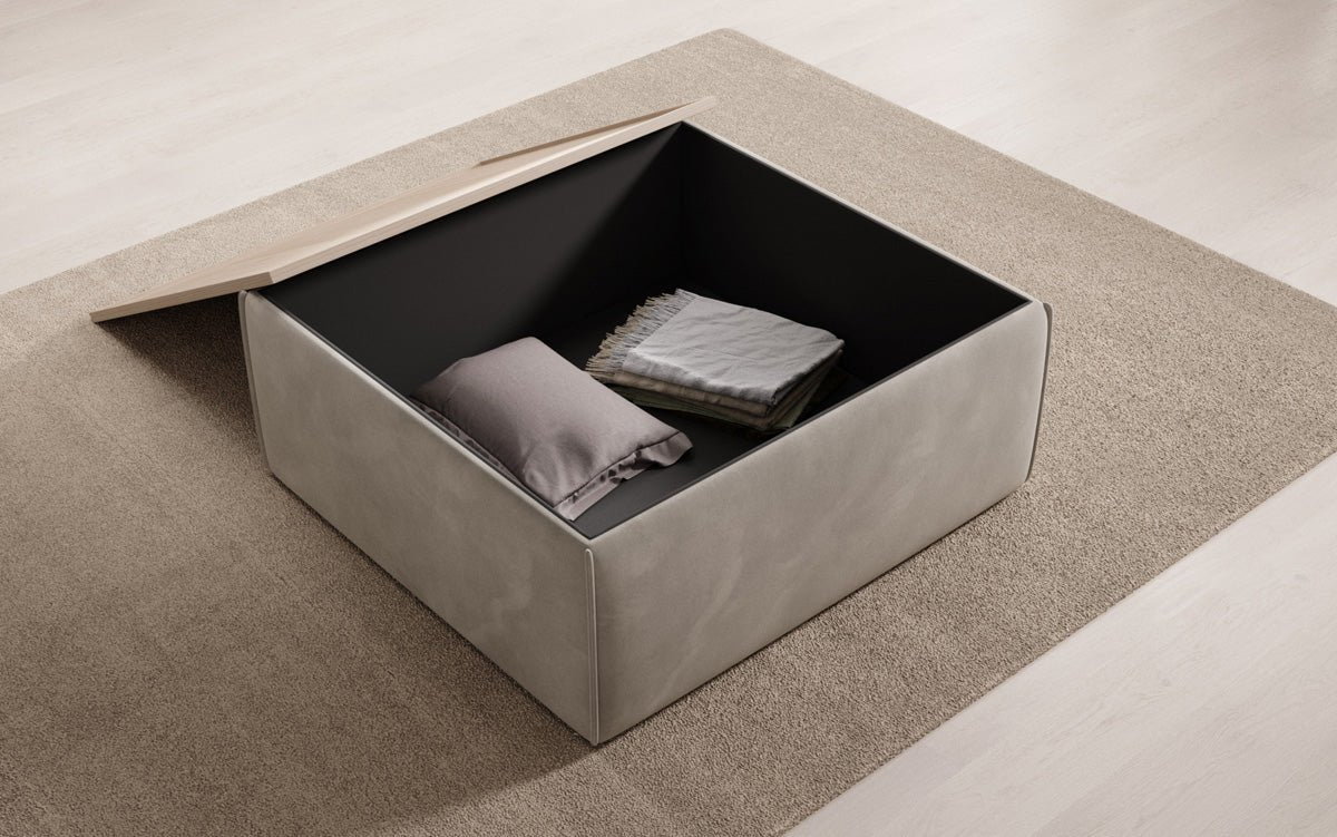 Tabouret d'appoint/table basse Lesley avec rangement en velours