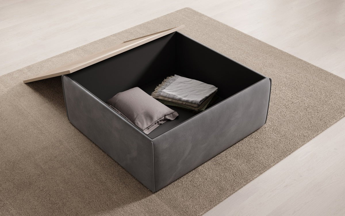 Tabouret d'appoint/table basse Lesley avec rangement en velours