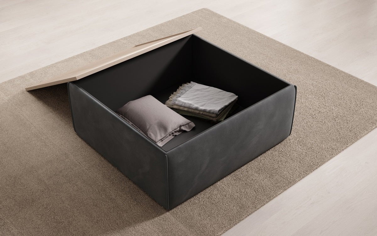 Tabouret d'appoint/table basse Lesley avec rangement en velours