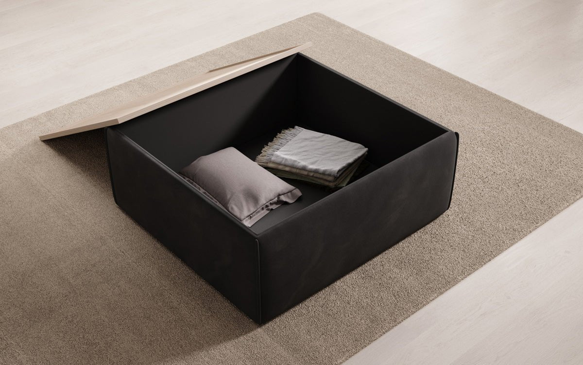 Tabouret d'appoint/table basse Lesley avec rangement en velours