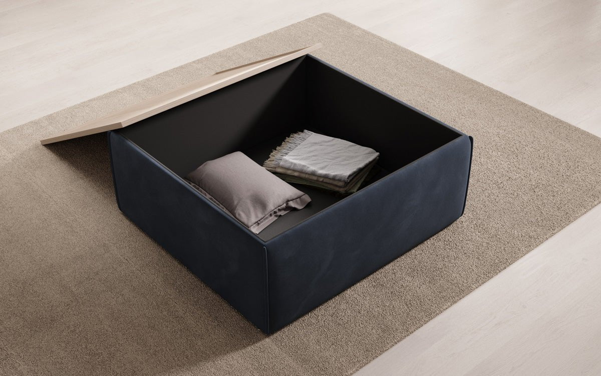 Tabouret d'appoint/table basse Lesley avec rangement en velours