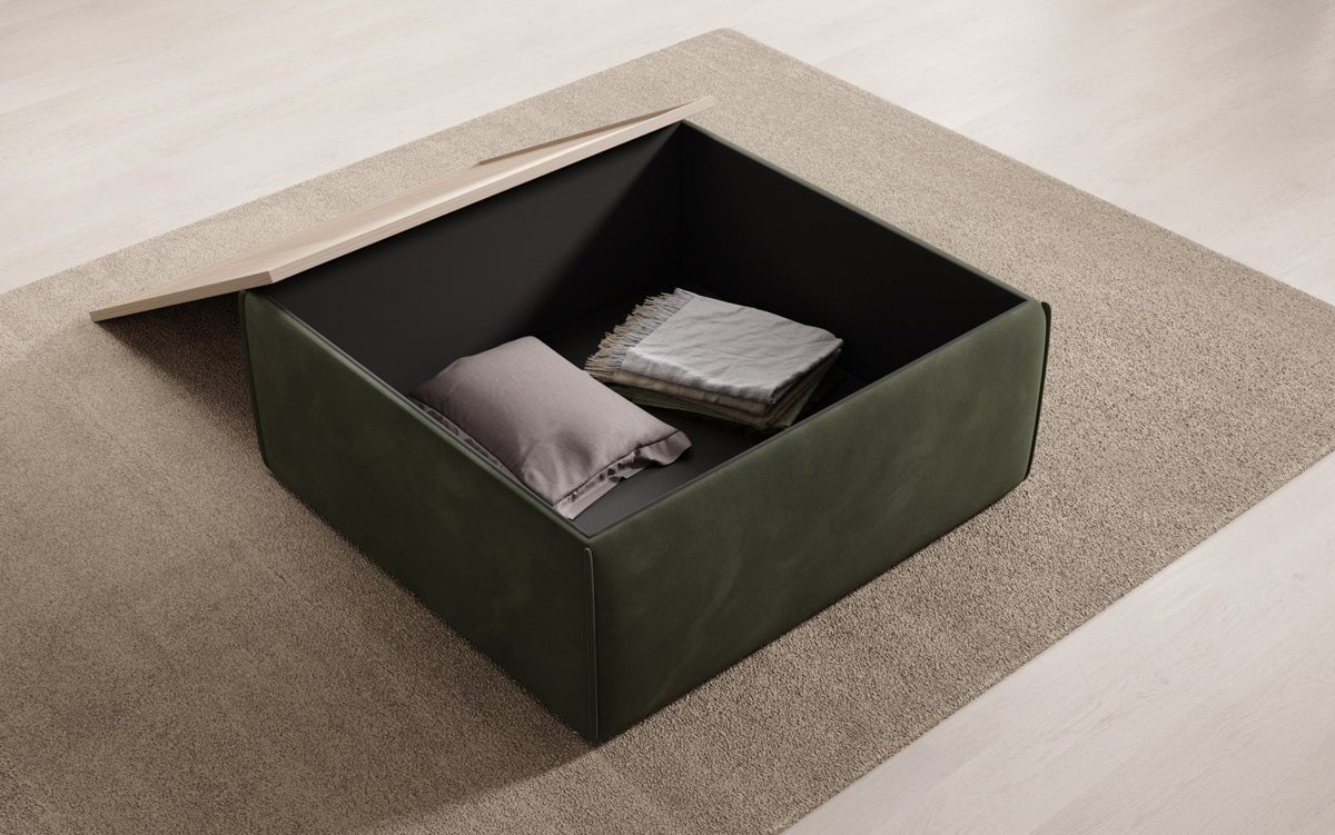 Tabouret d'appoint/table basse Lesley avec rangement en velours