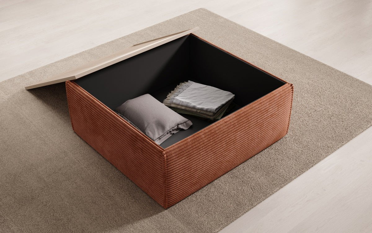 Lesley side stool/coffee table with storage in corduroy