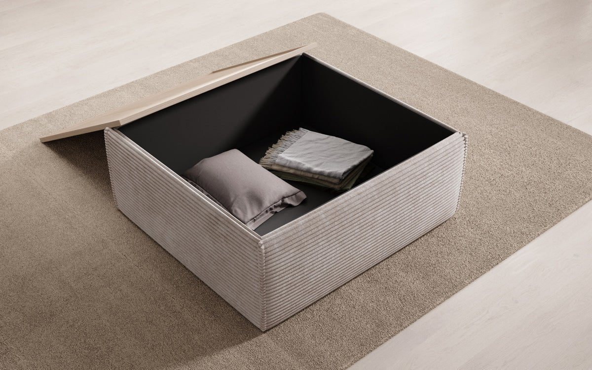 Lesley side stool/coffee table with storage in corduroy