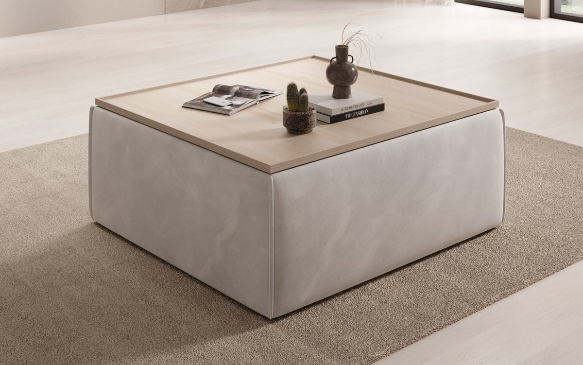 Tabouret d'appoint/table basse Lesley avec rangement en velours