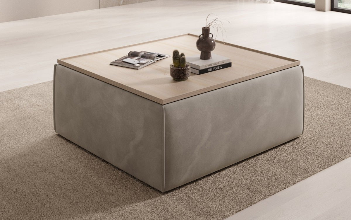 Tabouret d'appoint/table basse Lesley avec rangement en velours