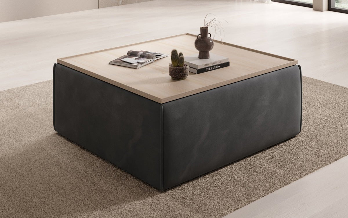 Tabouret d'appoint/table basse Lesley avec rangement en velours