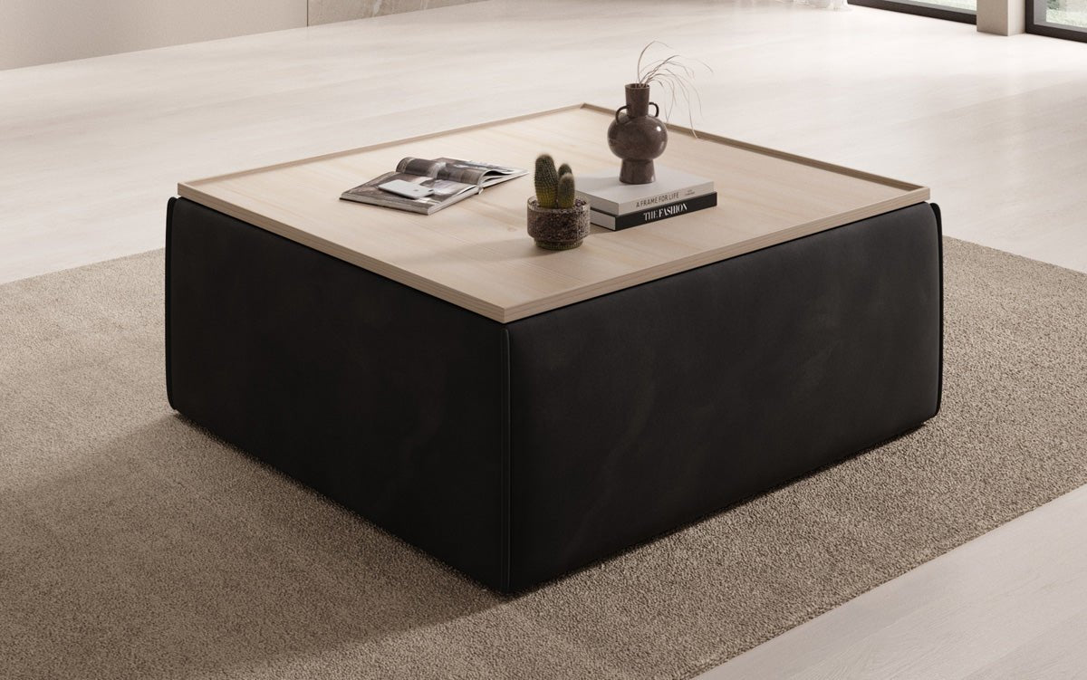 Tabouret d'appoint/table basse Lesley avec rangement en velours