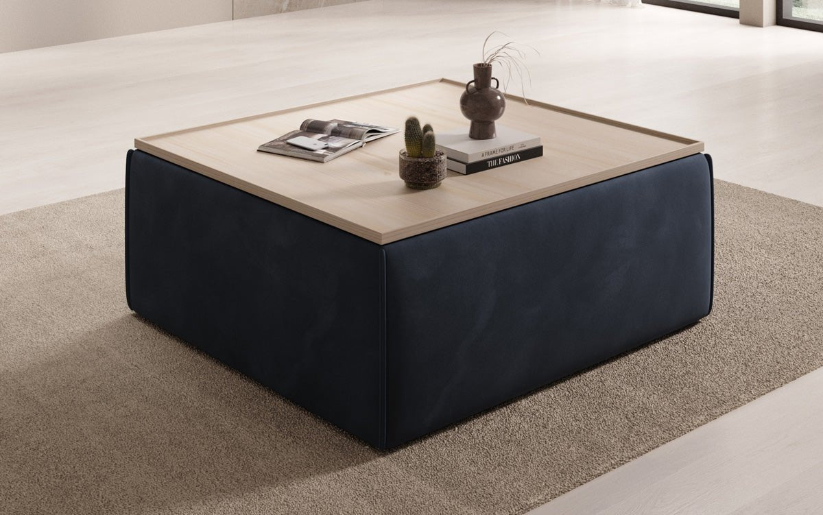 Tabouret d'appoint/table basse Lesley avec rangement en velours