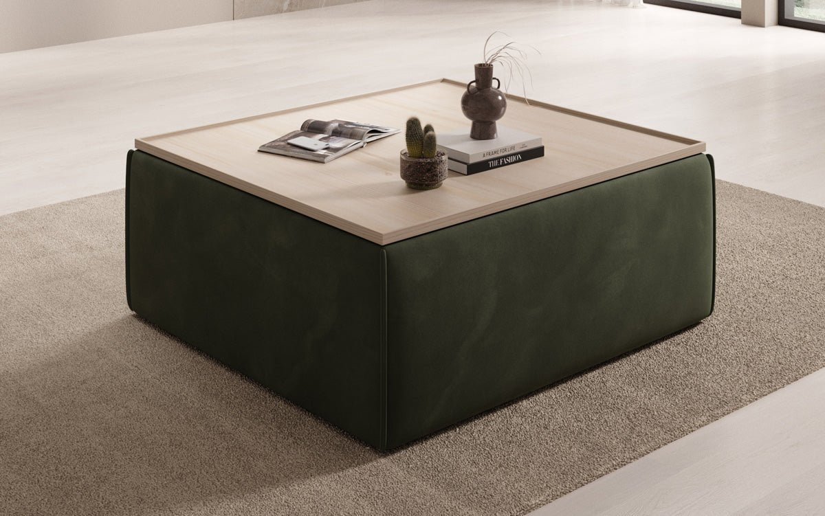 Tabouret d'appoint/table basse Lesley avec rangement en velours