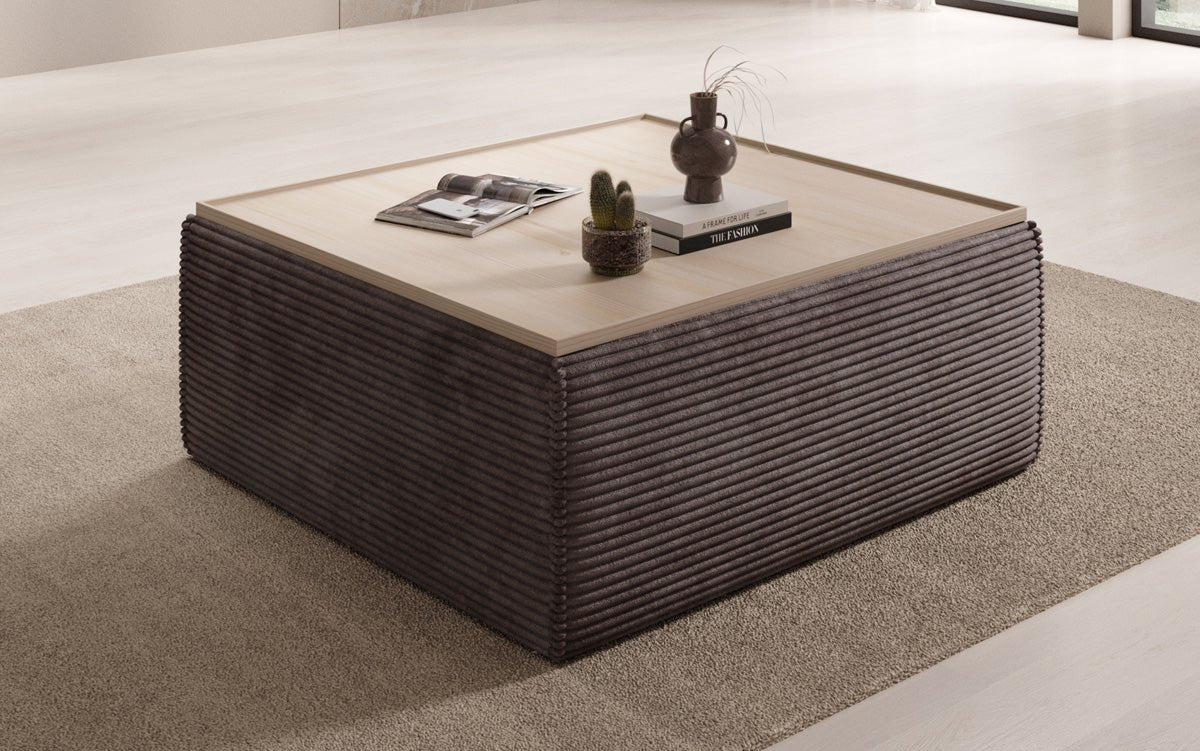 Lesley side stool/coffee table with storage in corduroy