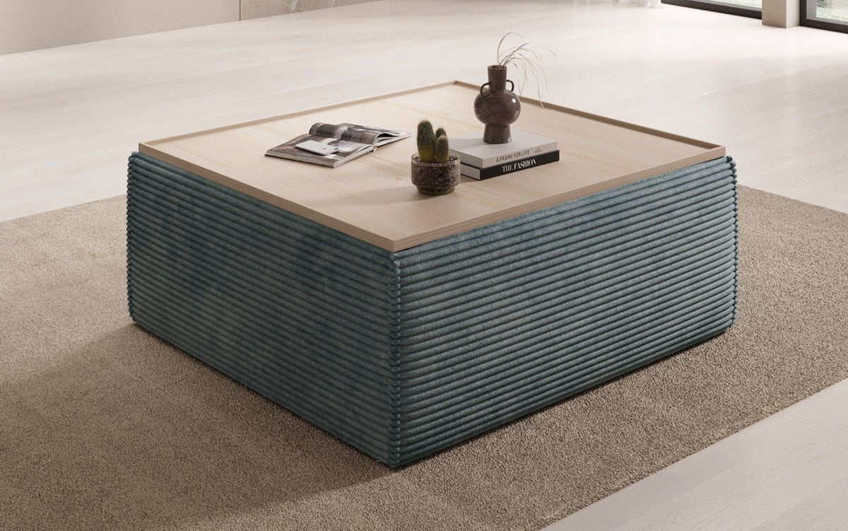 Lesley side stool/coffee table with storage in corduroy