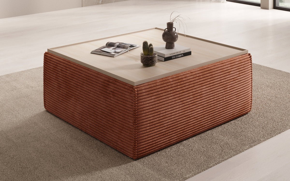 Lesley side stool/coffee table with storage in corduroy