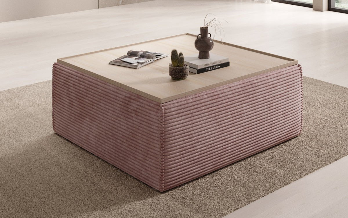 Lesley side stool/coffee table with storage in corduroy