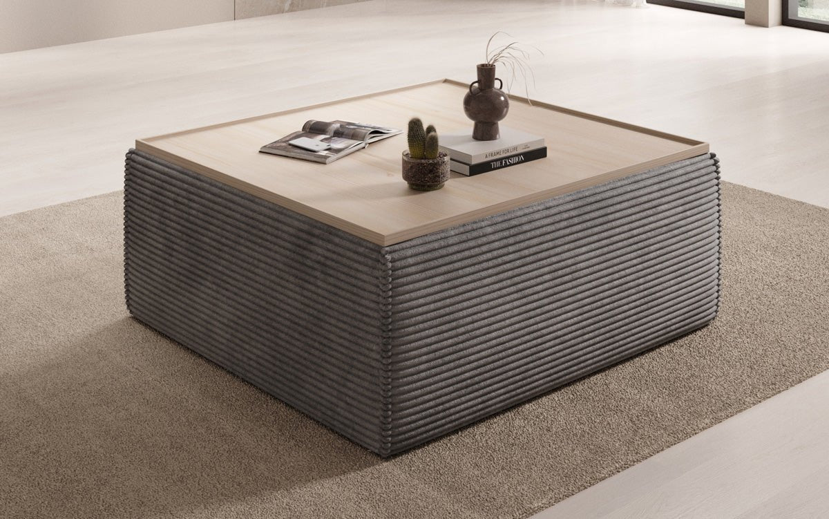 Lesley side stool/coffee table with storage in corduroy