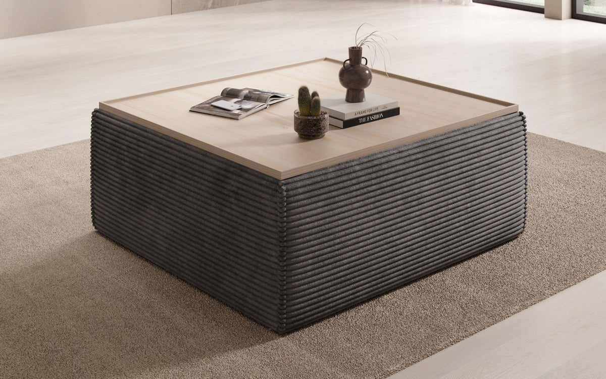 Lesley side stool/coffee table with storage in corduroy
