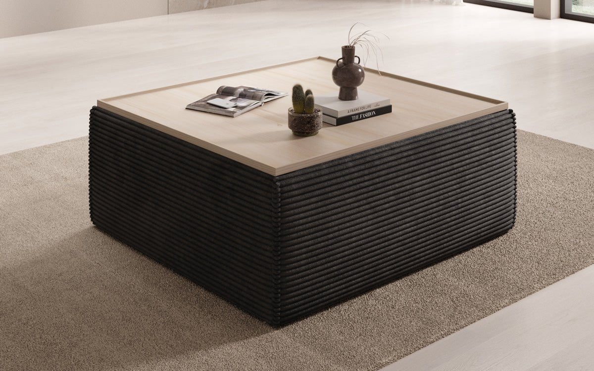 Lesley side stool/coffee table with storage in corduroy