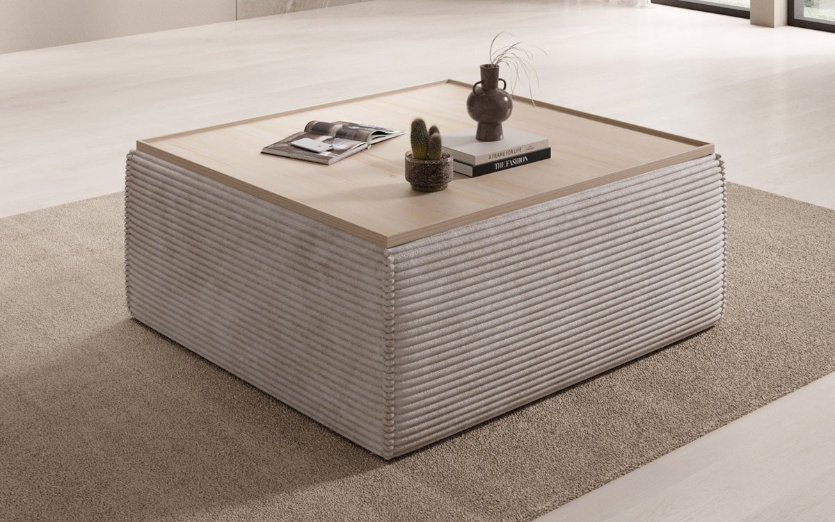 Lesley side stool/coffee table with storage in corduroy