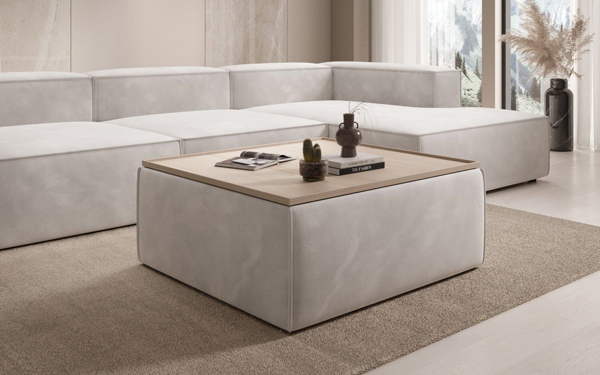 Tabouret d'appoint/table basse Lesley avec rangement en velours