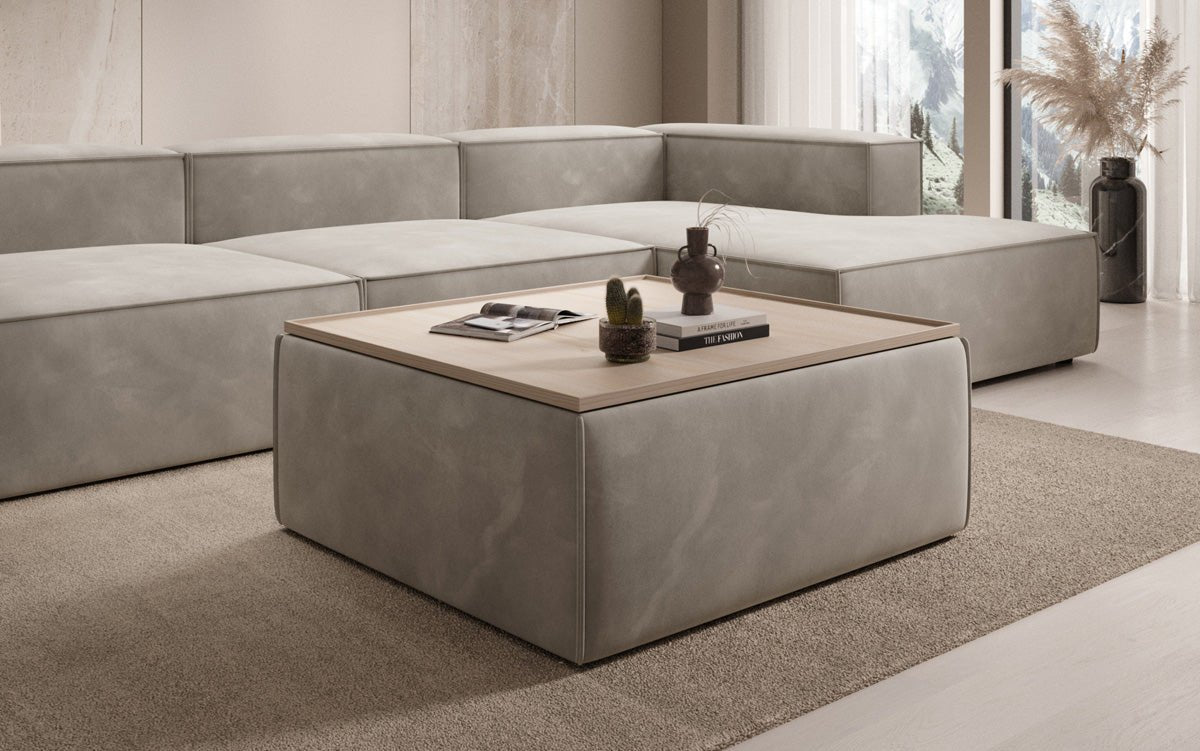 Tabouret d'appoint/table basse Lesley avec rangement en velours