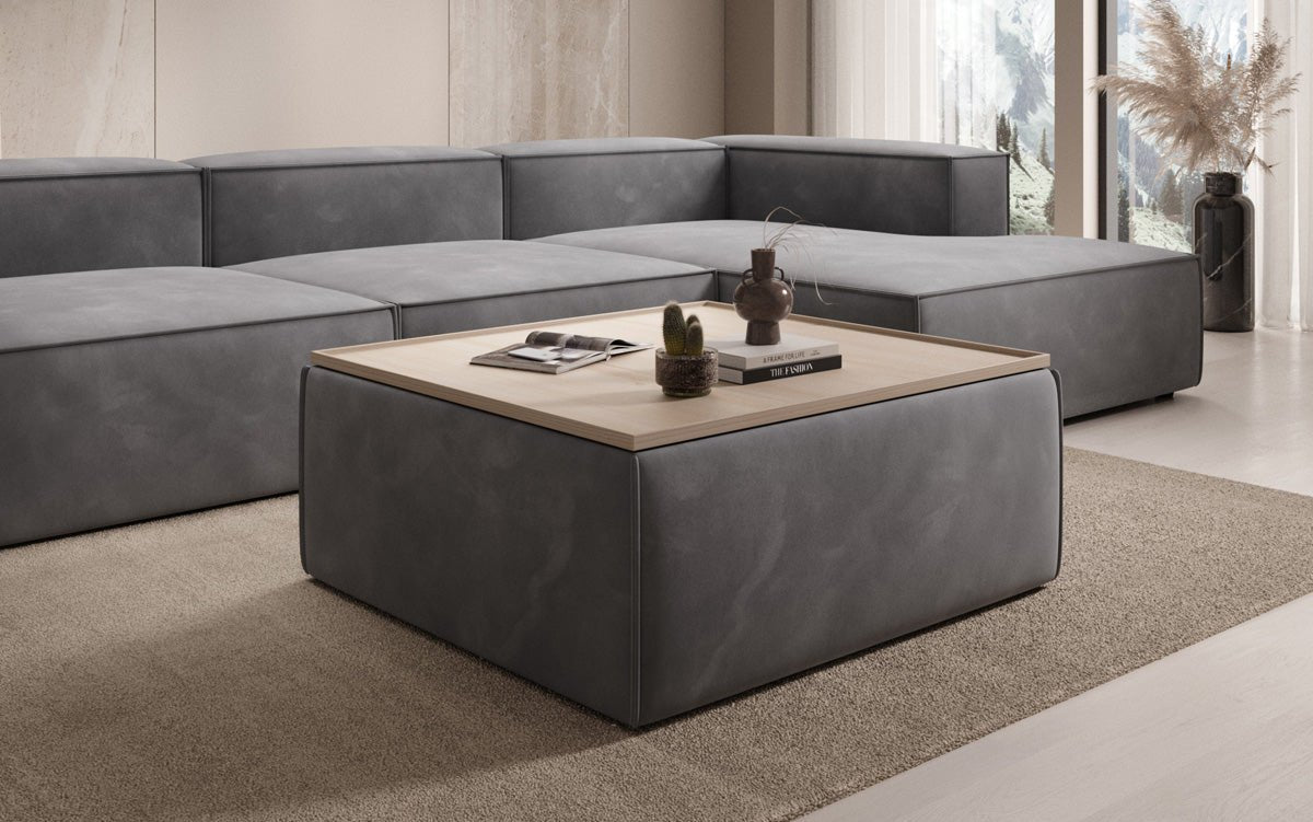 Tabouret d'appoint/table basse Lesley avec rangement en velours