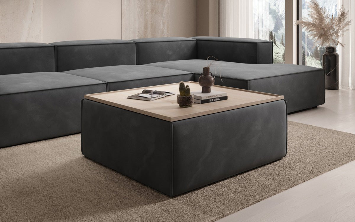 Tabouret d'appoint/table basse Lesley avec rangement en velours