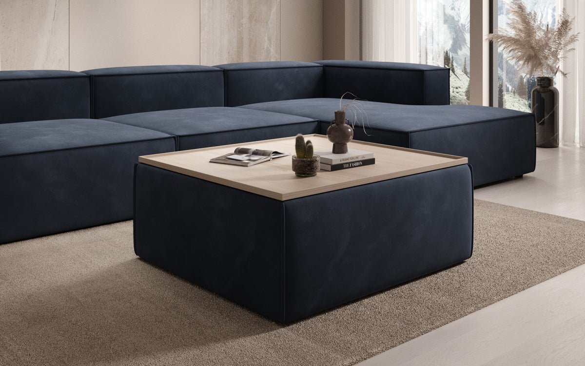 Tabouret d'appoint/table basse Lesley avec rangement en velours