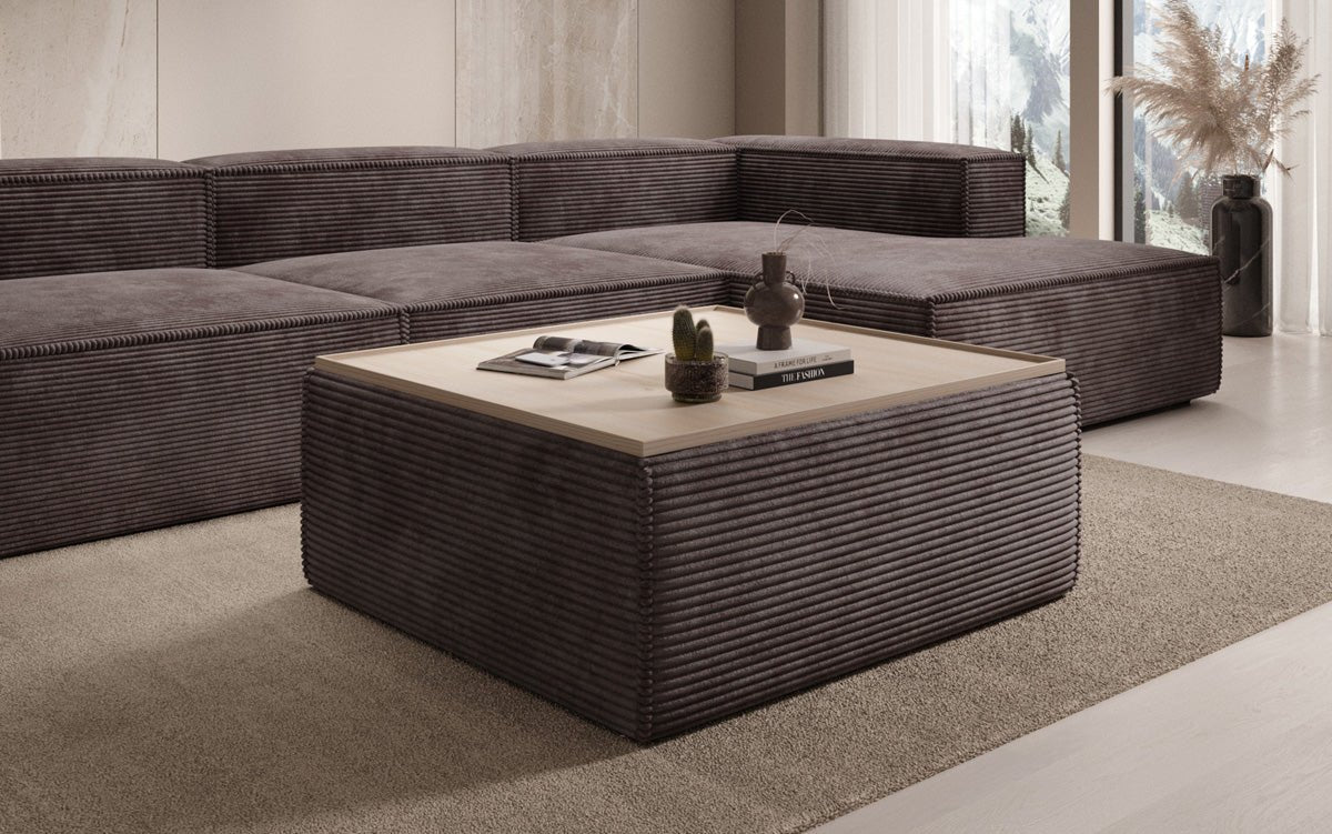 Lesley side stool/coffee table with storage in corduroy