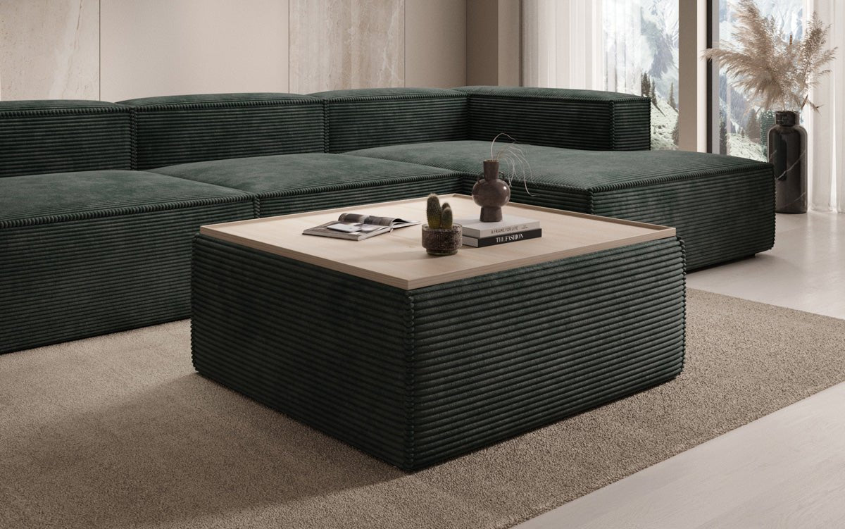 Lesley side stool/coffee table with storage in corduroy