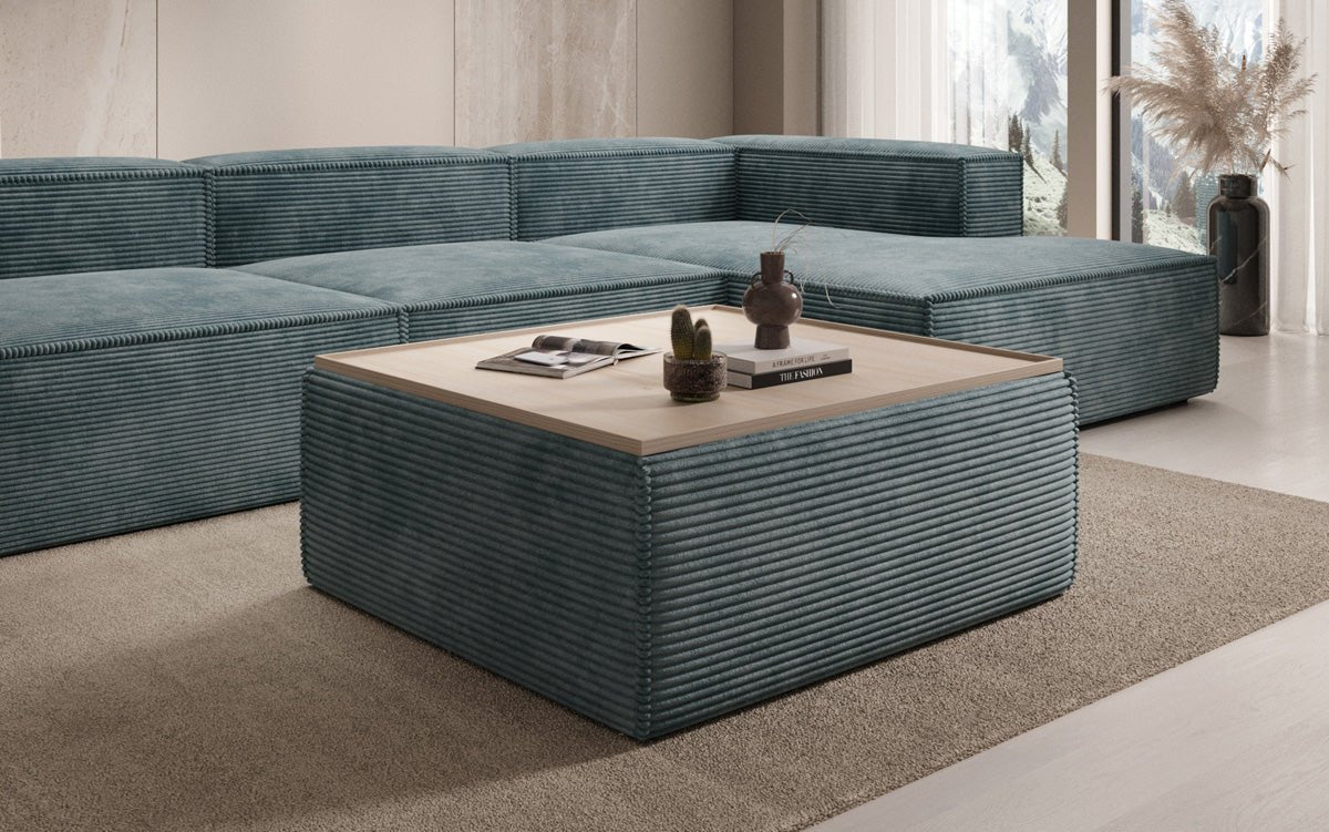 Lesley side stool/coffee table with storage in corduroy