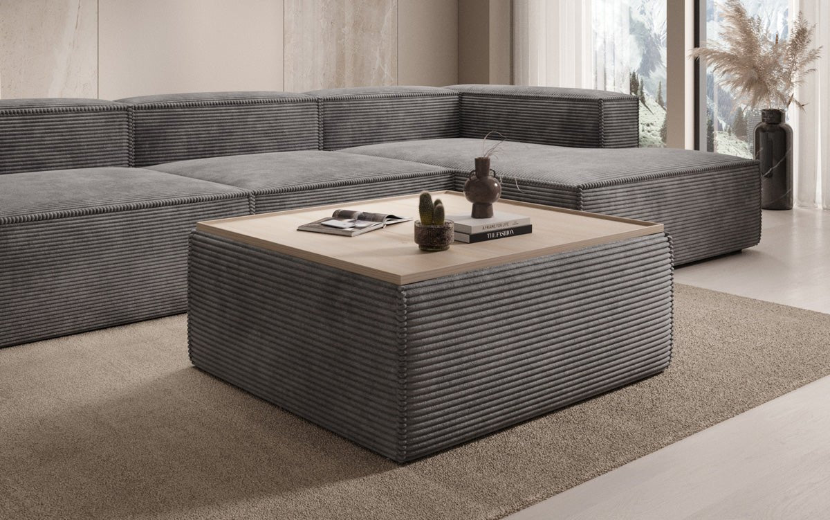 Lesley side stool/coffee table with storage in corduroy