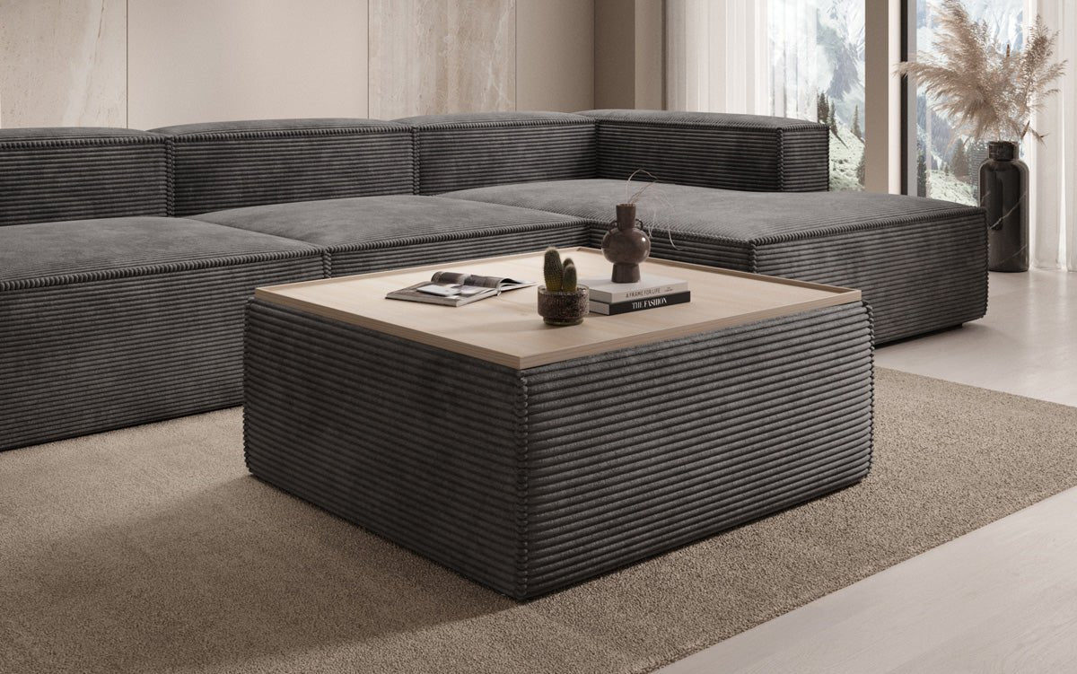 Lesley side stool/coffee table with storage in corduroy