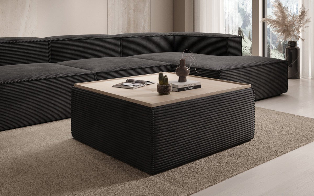Lesley side stool/coffee table with storage in corduroy