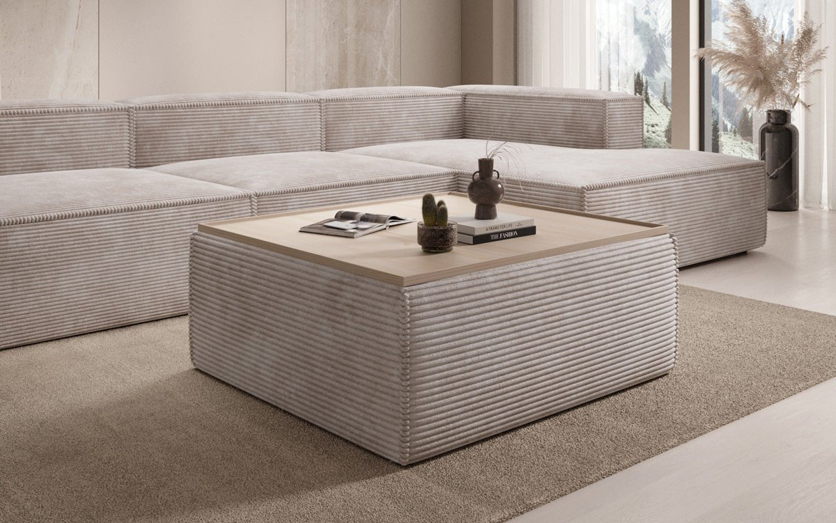Lesley side stool/coffee table with storage in corduroy