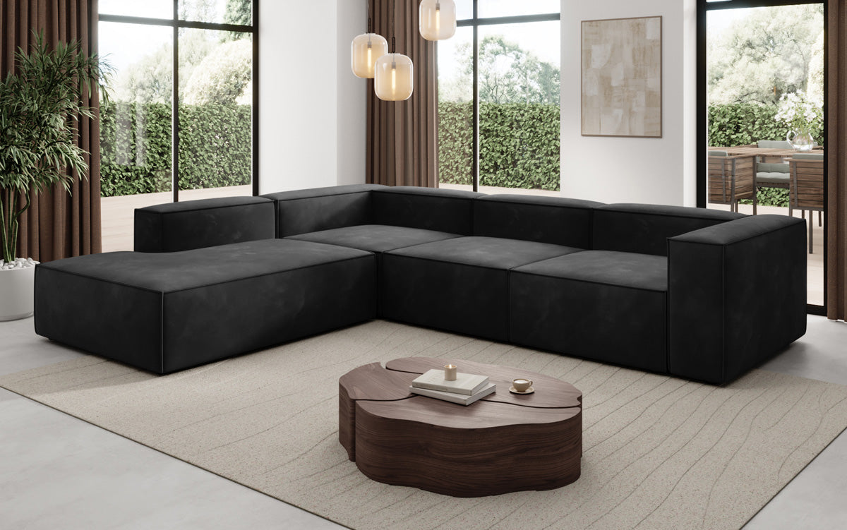 Designer Sofa Lesley L with long ottoman in velvet