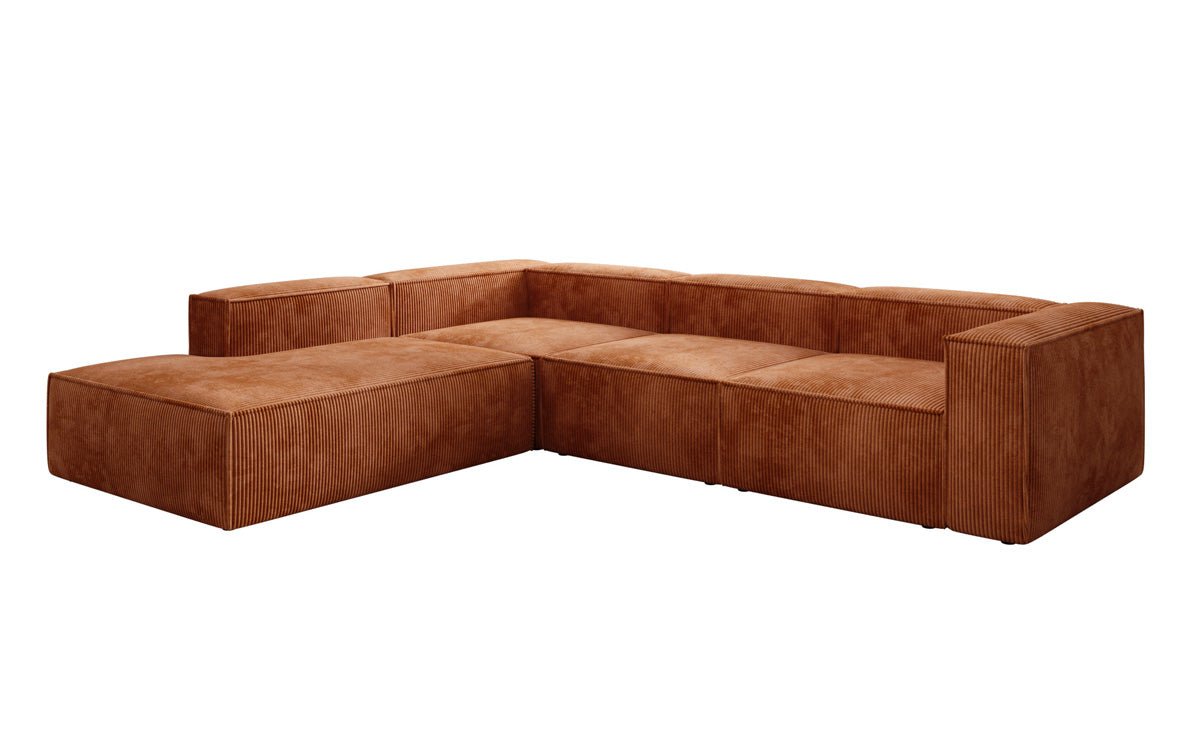 Designer Sofa Lesley L met lange ottomaan in Ribstof